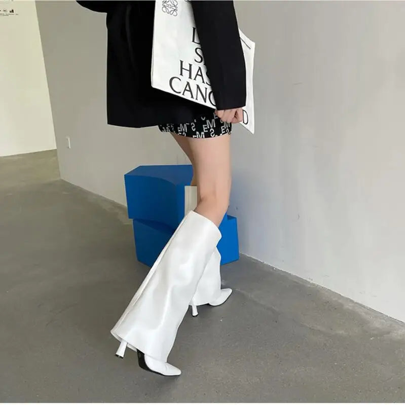 Autumn/Winter Fashion Brand New Knee Length Women's Boots Slender high heeled pointed leg boots Black White Shoes