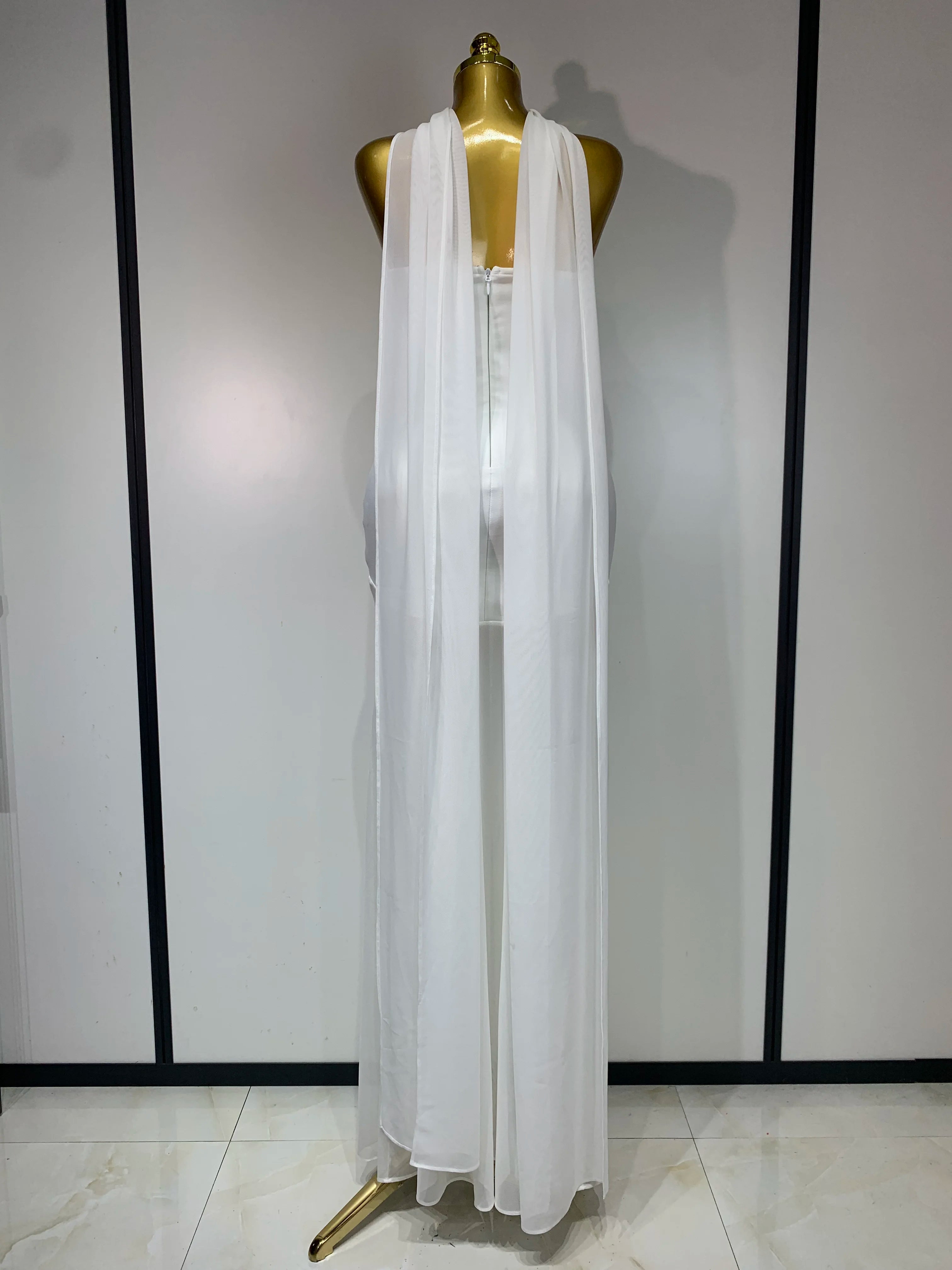 Women Sexy Strapless Mesh Patchwork Bandage Long Dress With Scarf 2025 Elegant Backless Maxi Dresses Celebrity Club Party Outfit