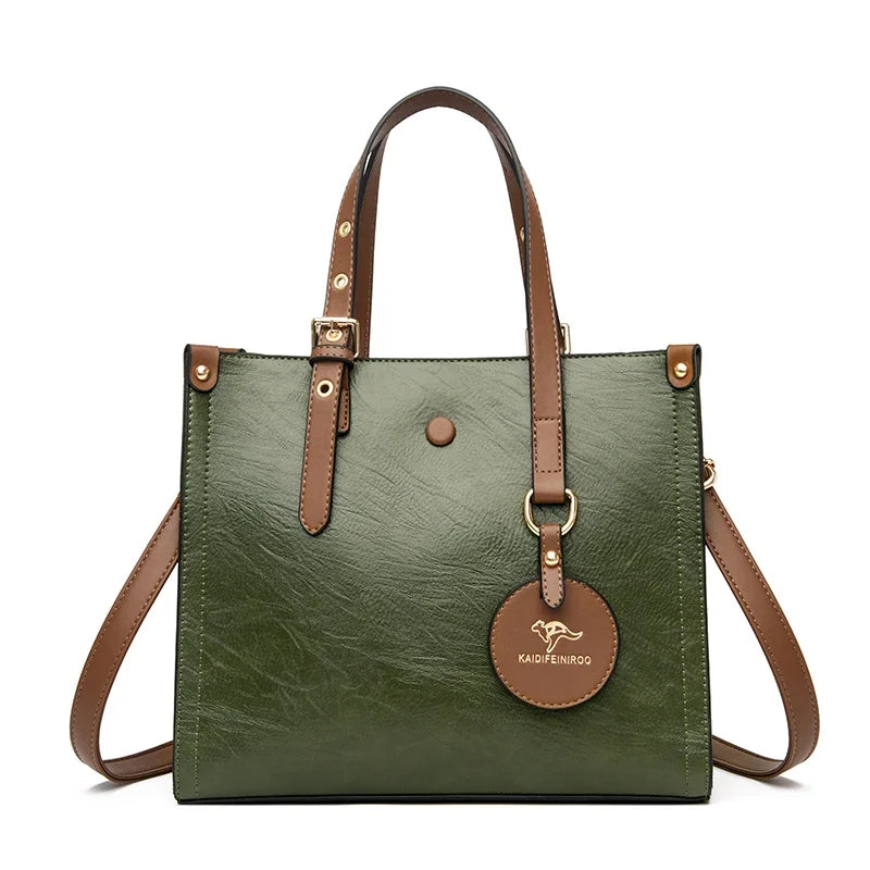 3 Layers Casual Tote Vintage Ladies Tote Hand Bag Leather Luxury Handbags Women Designer Bags for Women Sac A Main Femme Green