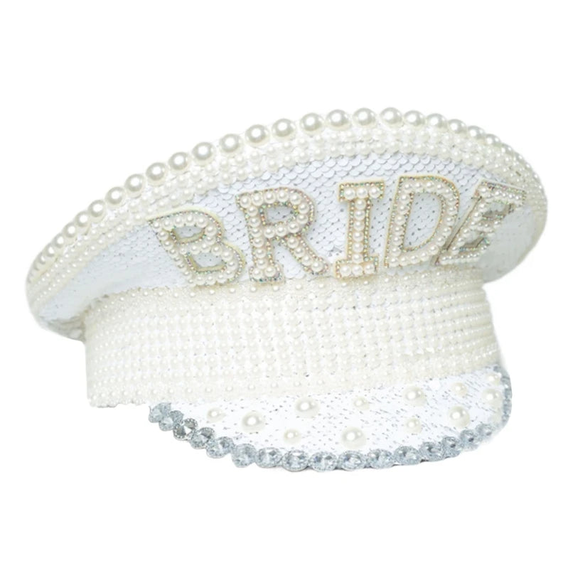 Rhinestones Bridal Hat for Wedding Glittering Fedora Sequin Hat Novelty-Party Hat Holiday Captain Hat for Bridal Shower 59cm