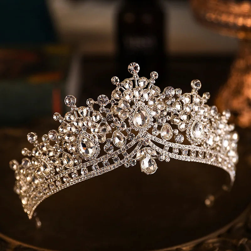 Baroque Luxury Crystal Bridal Tiaras Cubic Zircon Crown Rhinestone Pageant Diadem Headpieces Wedding Hair Accessories Silver Drop 2