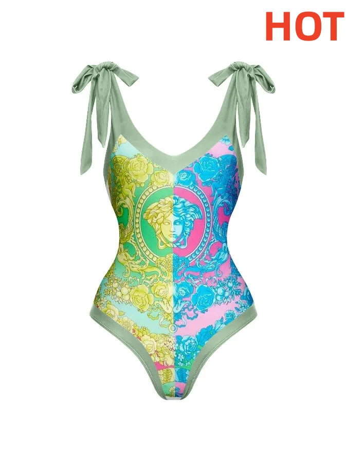 One Piece Swimsuit Women Swimwear Skirt Bowknot Cover Up Female Beachwear Dress New Brazilian Beach Bathing Suit Top 02