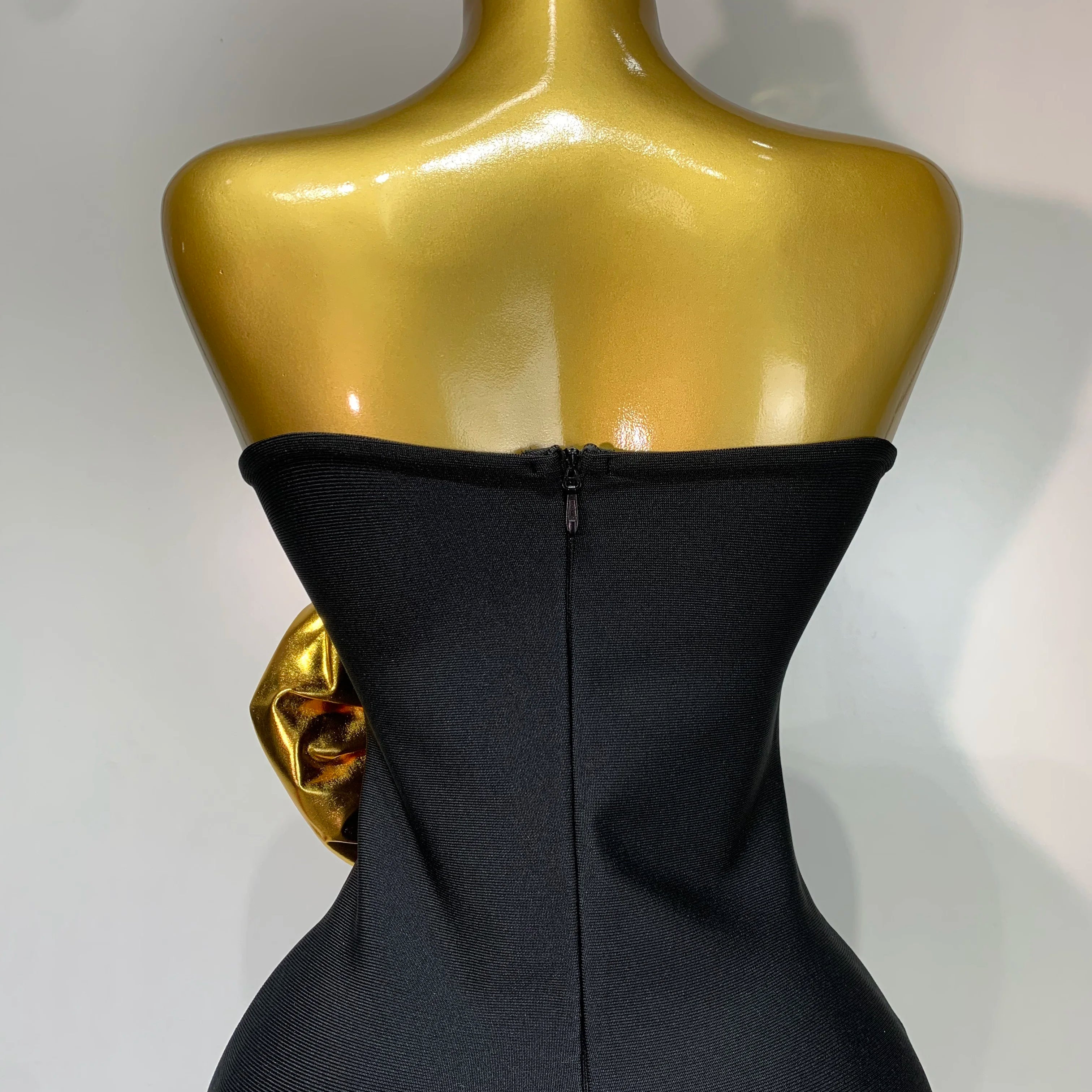 Women Luxury Bandage Bodycon Dress Designer Strapless Gold Appliques Ankle Length Elastic Celebrity Elegant Evening Party Gowns