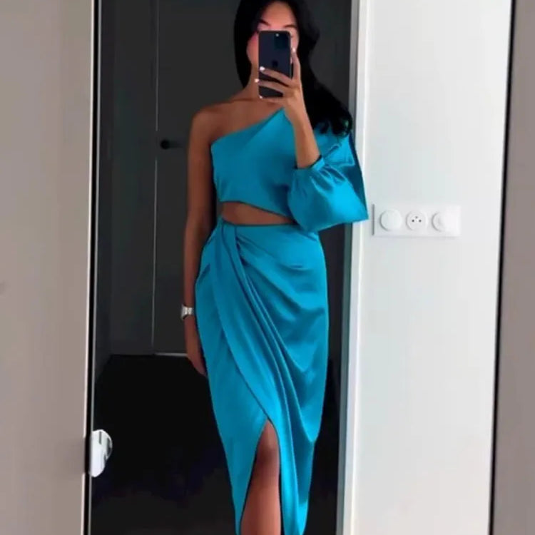 Dress For Women Yellow Asymmetric Satin Cut Out Long Dress Women Ruched Off Shoulder Elegant Dresses Evening Party Dresse