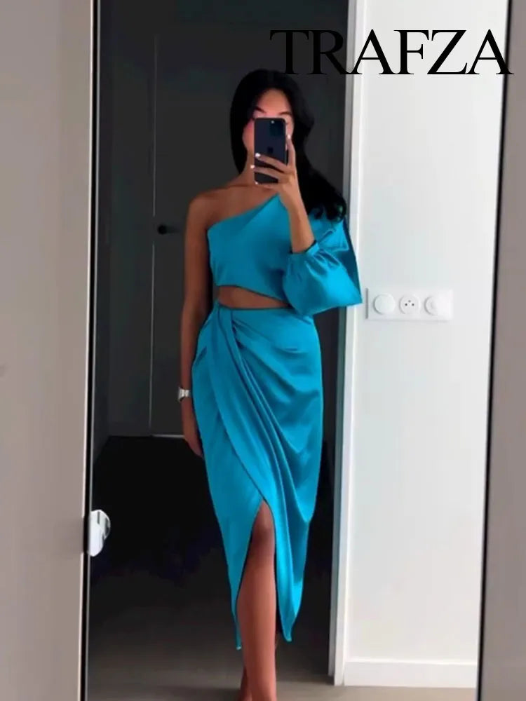 Dress For Women Yellow Asymmetric Satin Cut Out Long Dress Women Ruched Off Shoulder Elegant Dresses Evening Party Dresse