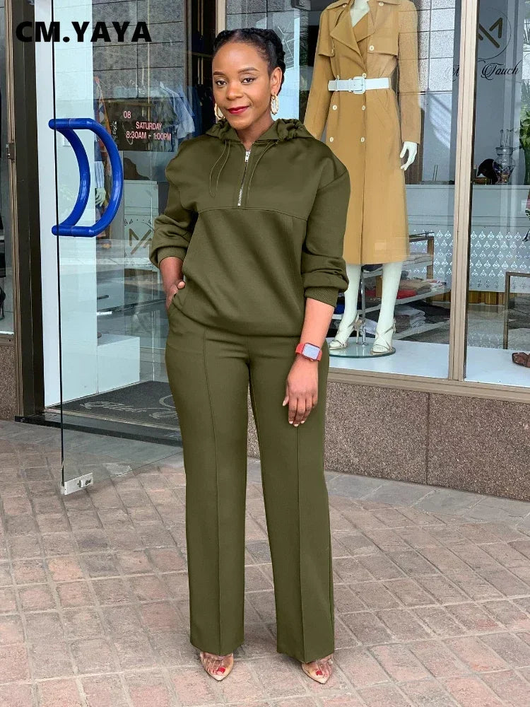CM.YAYA Long Sleeve Women Set Loose Long Sleeve Hoodies Pant Suits 2024 Spring 2 Two Piece Sets Sporty Tracksuits Street Outfits