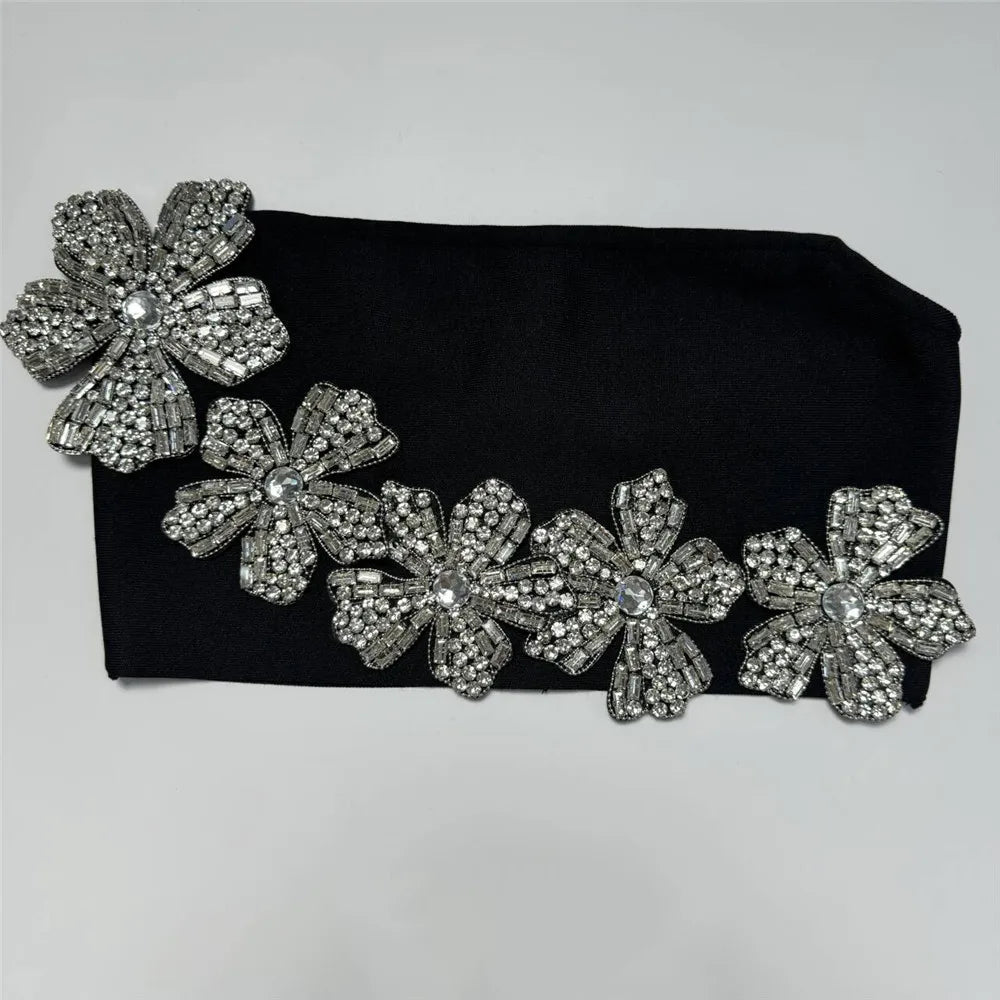 Top Quality Women Sexy Off the Shoulder Crystal Tops 2 Pieces Bodycon Bandage Long Dress Celebrate Evening Party Birthday Dress