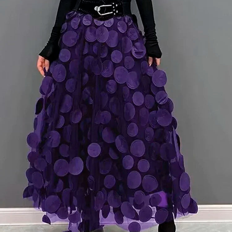 S-3XL Retro Goth 3D Design Polka Dot Tulle Mesh Skirts Womens Spring Summer High Waist Elastic Midi Long Tutu Skirts Female