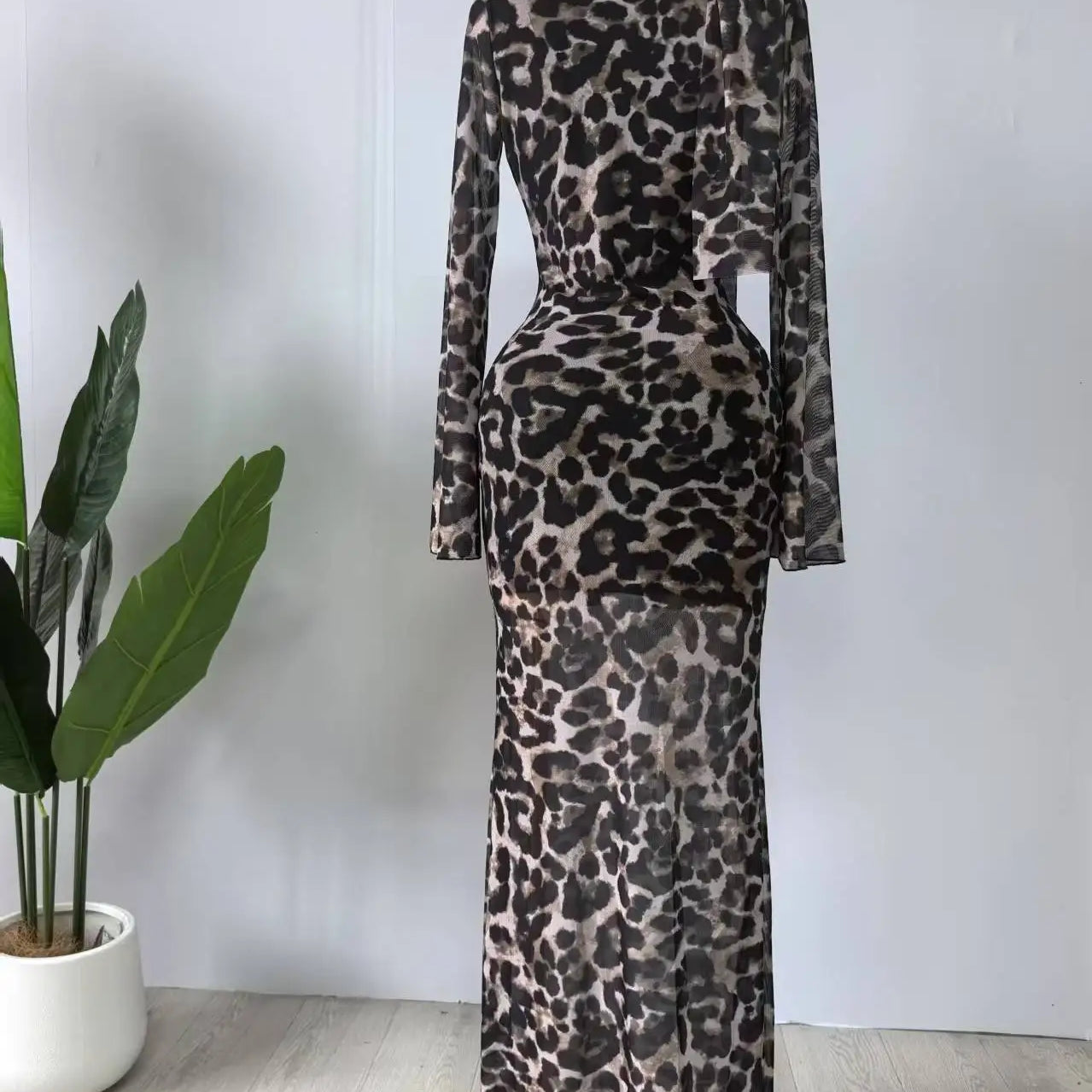 CM.YAYA Women Full Sleeve Pile Collar leopard print Long Maxi Dress Holiday Beach Birthday Evening Sexy Party Dresses Vestidos