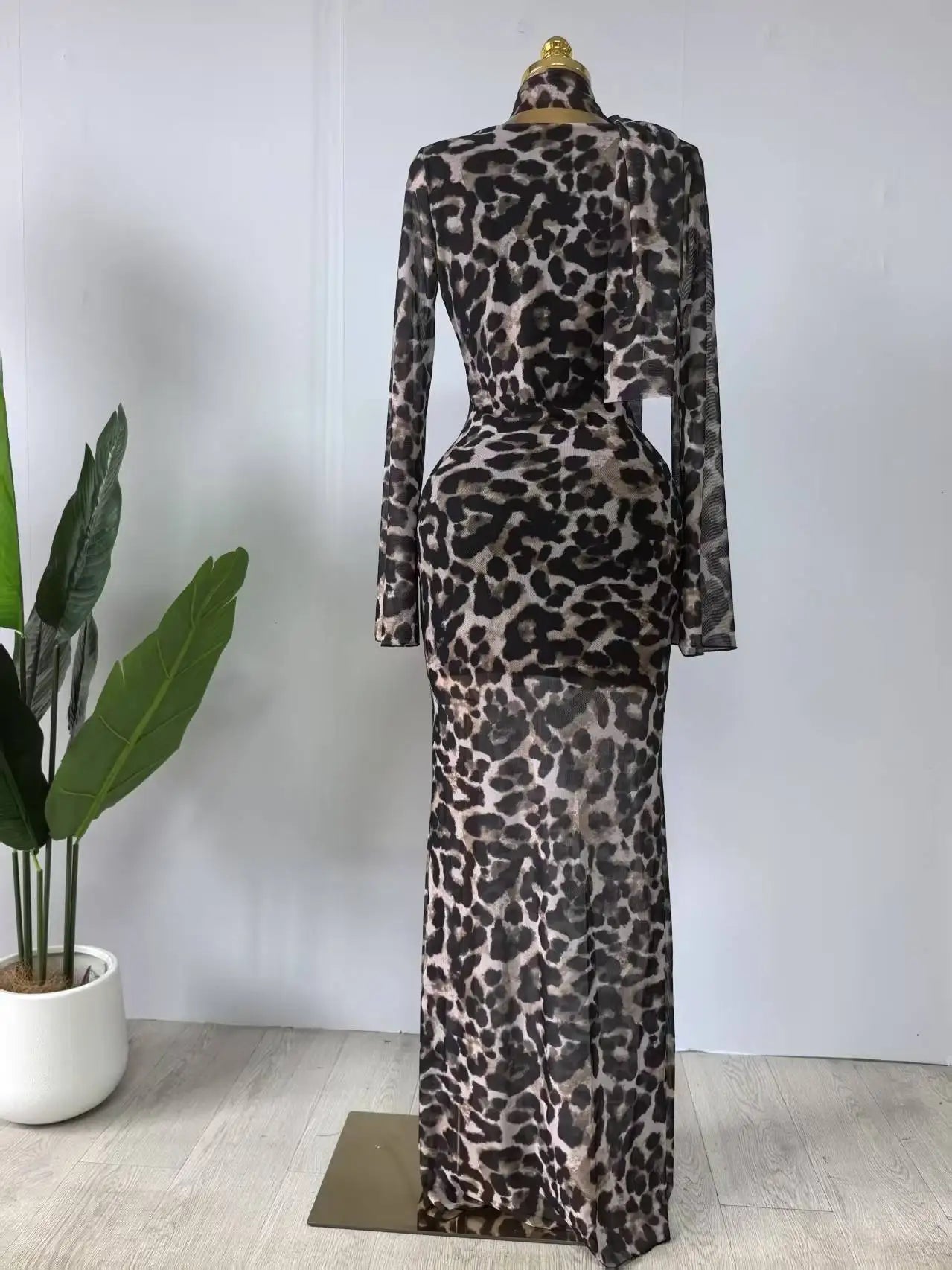 CM.YAYA Women Full Sleeve Pile Collar leopard print Long Maxi Dress Holiday Beach Birthday Evening Sexy Party Dresses Vestidos