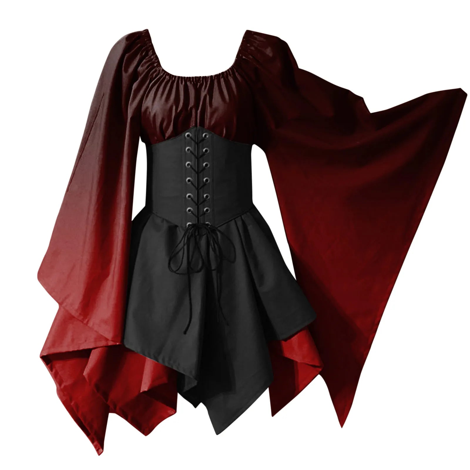 Medieval Costume For Womens Trumpet Sleeve Irish Shirt Dress With Corset Traditional Dress Halloween Women Mature Womens Dresses