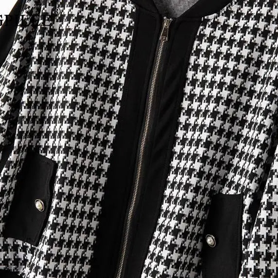 Two Piece Sets Womens Outifits 2024 New Houndstooth Cardigan Jacket Wide Leg Pants Autumn Winter Elegant Women's Sets 4XL