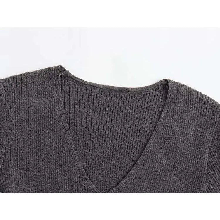 Women Fashion V Neck Ribbing Knitting Short Blouse Female Hem Diamond Tassel Slim Shirt Female Chic Blusas Tops