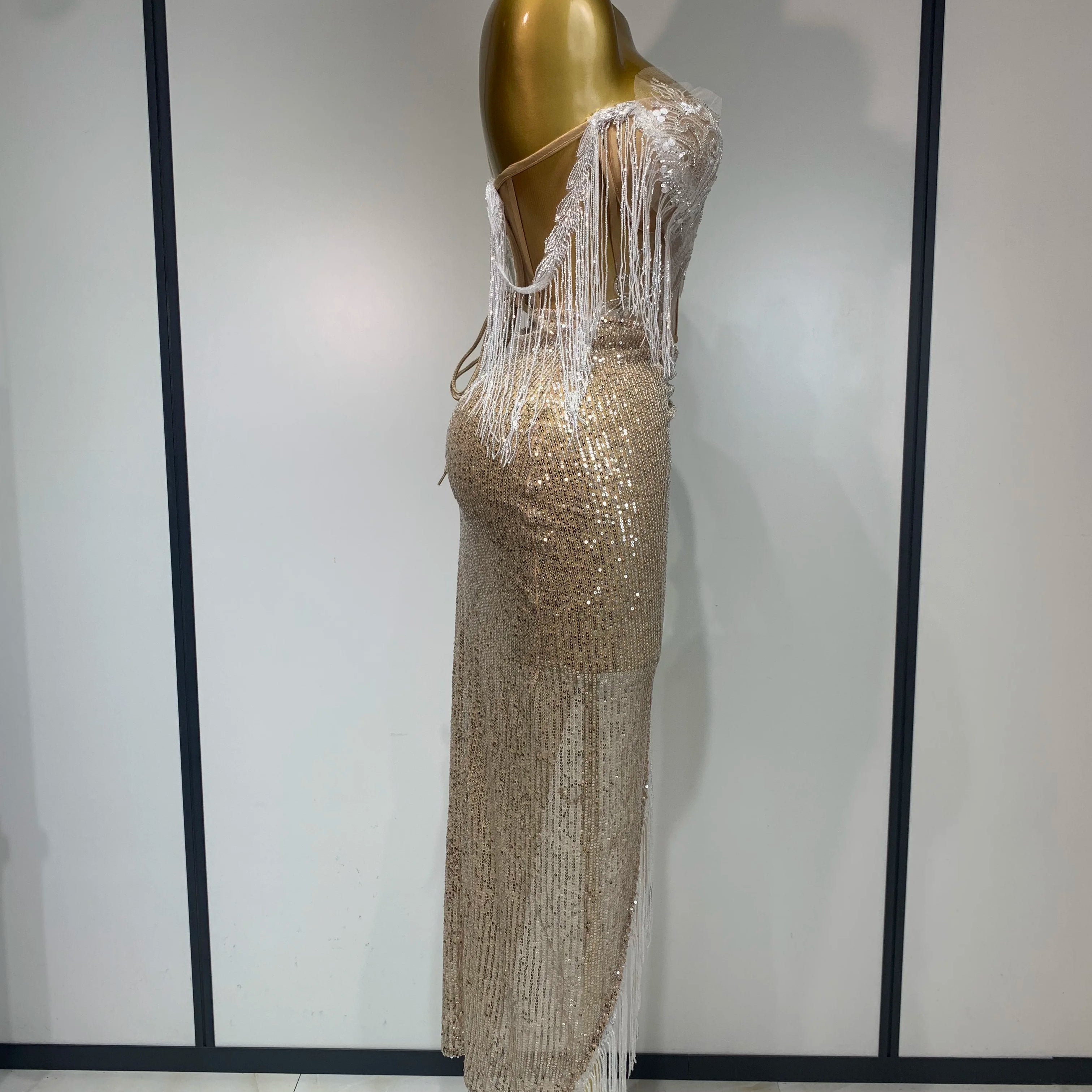 Women Sexy Singer Performan Costume Nightclub Girl Sparkly Sequin Tassel Two Piece Set 2025 Evening Party Luxury Birthday Outfit