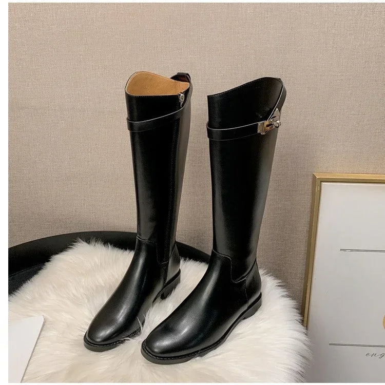 Hot New Simple Thigh-high Boots Women's Thick Soles But Knee Elongated Thigh-high Boots Black