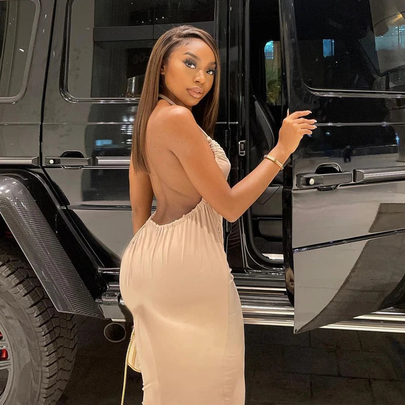 Winter suspender neck back lace up belly pocket loose medium length dress