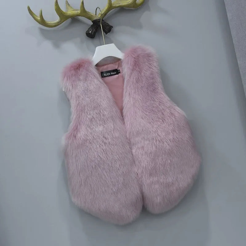 Women's Plush Vest Winter Fall Fur Waistcoat Comfortable Soft Sleeveless Sherpa Jacket Fashion Sexy Shealing Gilet pink