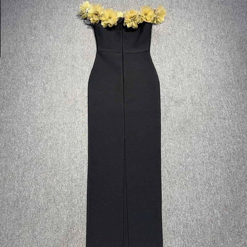 Black Color Women Sexy Slash Neck Off the Shoulder Florlas Bodycon Bandage Long Dress Nightclub Party Celebrate Outfit