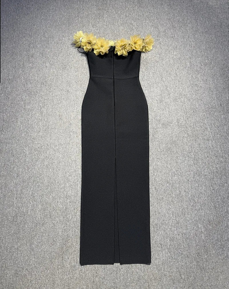 Black Color Women Sexy Slash Neck Off the Shoulder Florlas Bodycon Bandage Long Dress Nightclub Party Celebrate Outfit