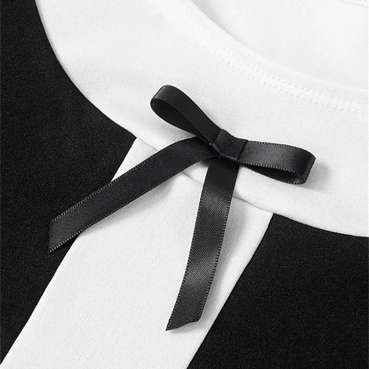 Vhiuat Bow Patchwork Fashion Short Sleeve O Neck Bodycon Mini Dress Women Streetwear Summer Elegant Sexy Dresses Club Party