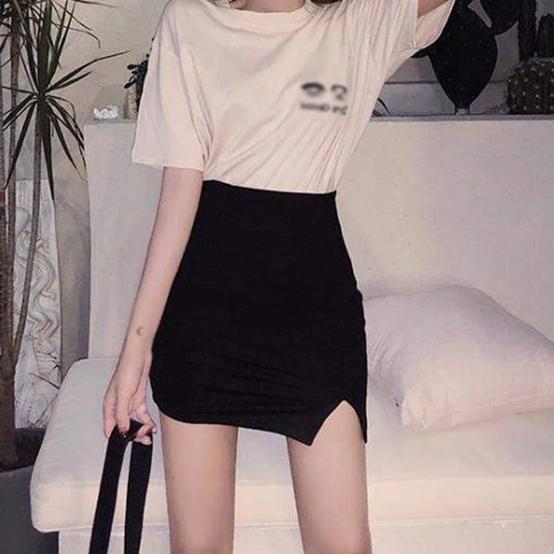 Women Summer Mini High Waist Skirt Sexy Slim Solid Color Female Split Skirt Fashion Pencil Skirt Club