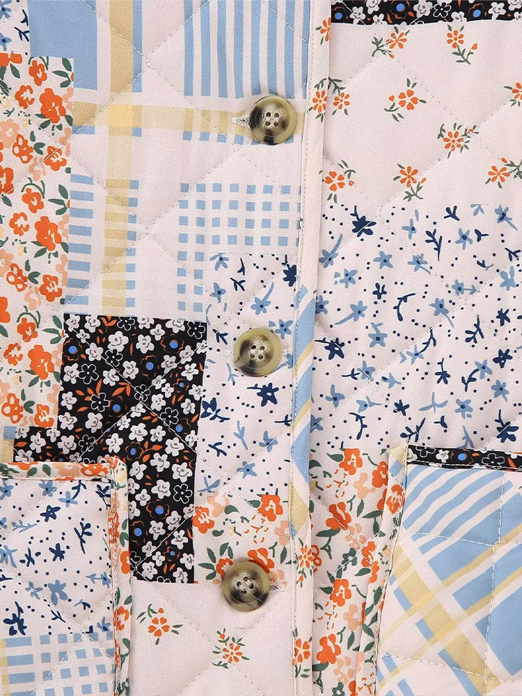 Willshela Women Fashion With Pockets Printed Single Breasted Jackets Vintage O-Neck Long Sleeves Female Chic Lady Outfits