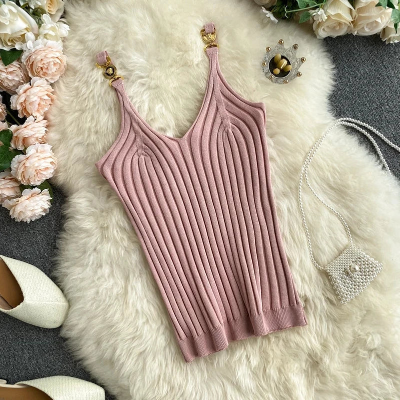 V-neck Halter Sexy Camisole Top 2022 Summer Women Sexy off-Shoulder Solid Color Sleeveless Camis Women's Clothing Tanks Tops