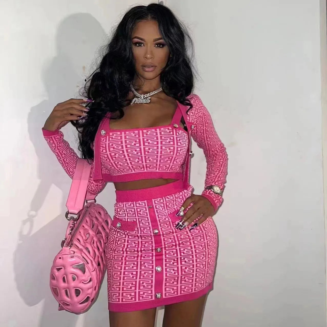 Autumn Women Long Sleeve Sexy 3 Pieces Bodycon Mini Set Fashion Celebrate Girls' Birthday Party Women's Set