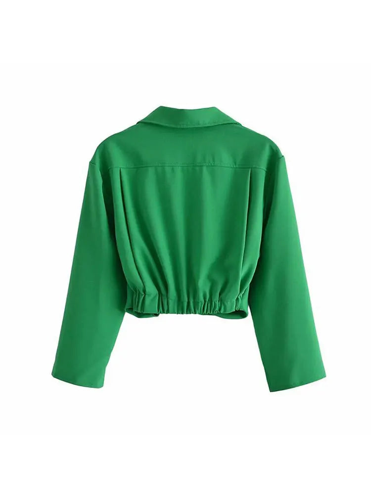 Spring Women Vintage Elegant Green Shirt Female Sexy V Neck Streetwears Blouses Casual Tie Slim Shirt Chic Top