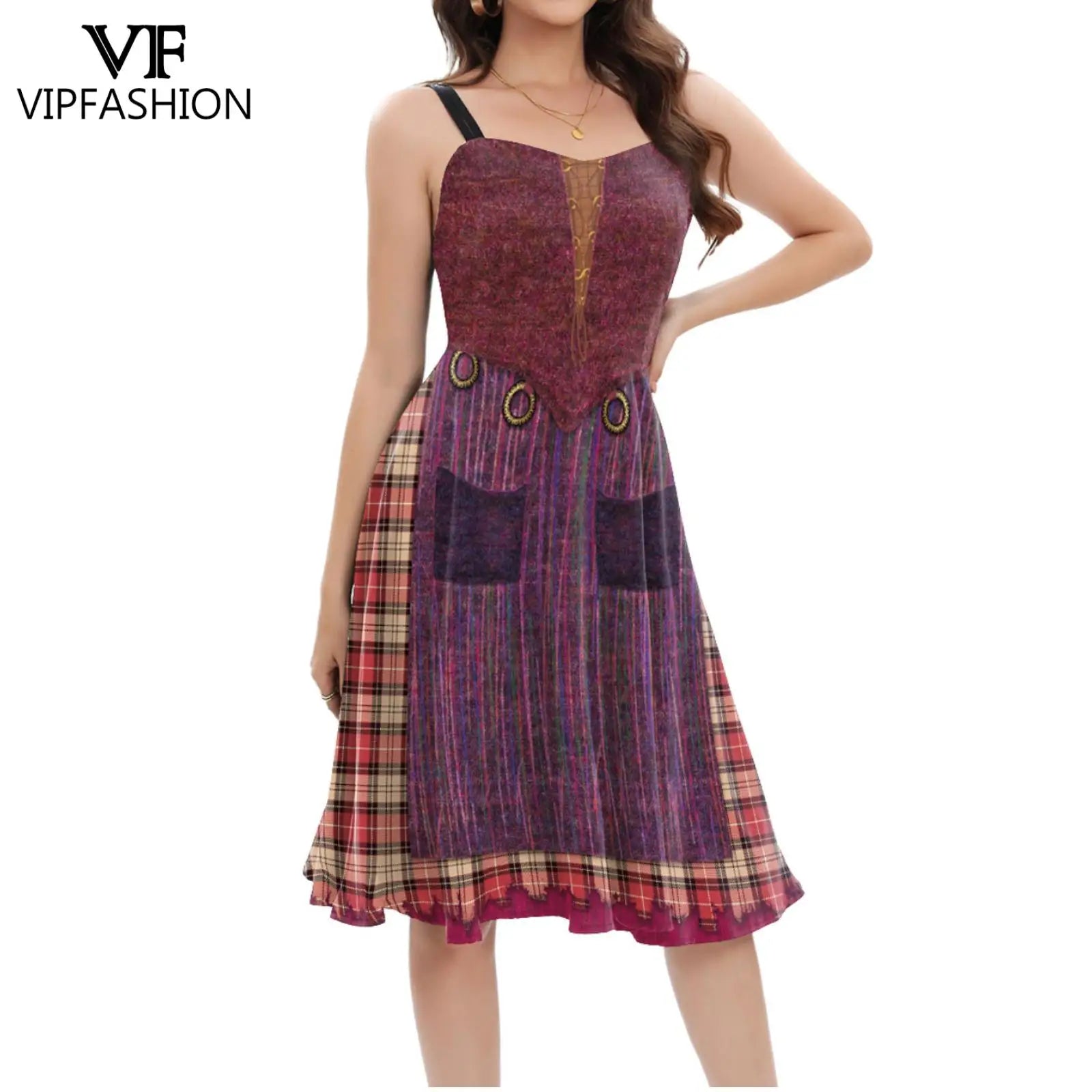 VIP FASHION Hocus Pocus Witch Dress for Women Winifred Sanderson Mary Sarah Sister Cosplay Costume Adult Halloween Classic Dress