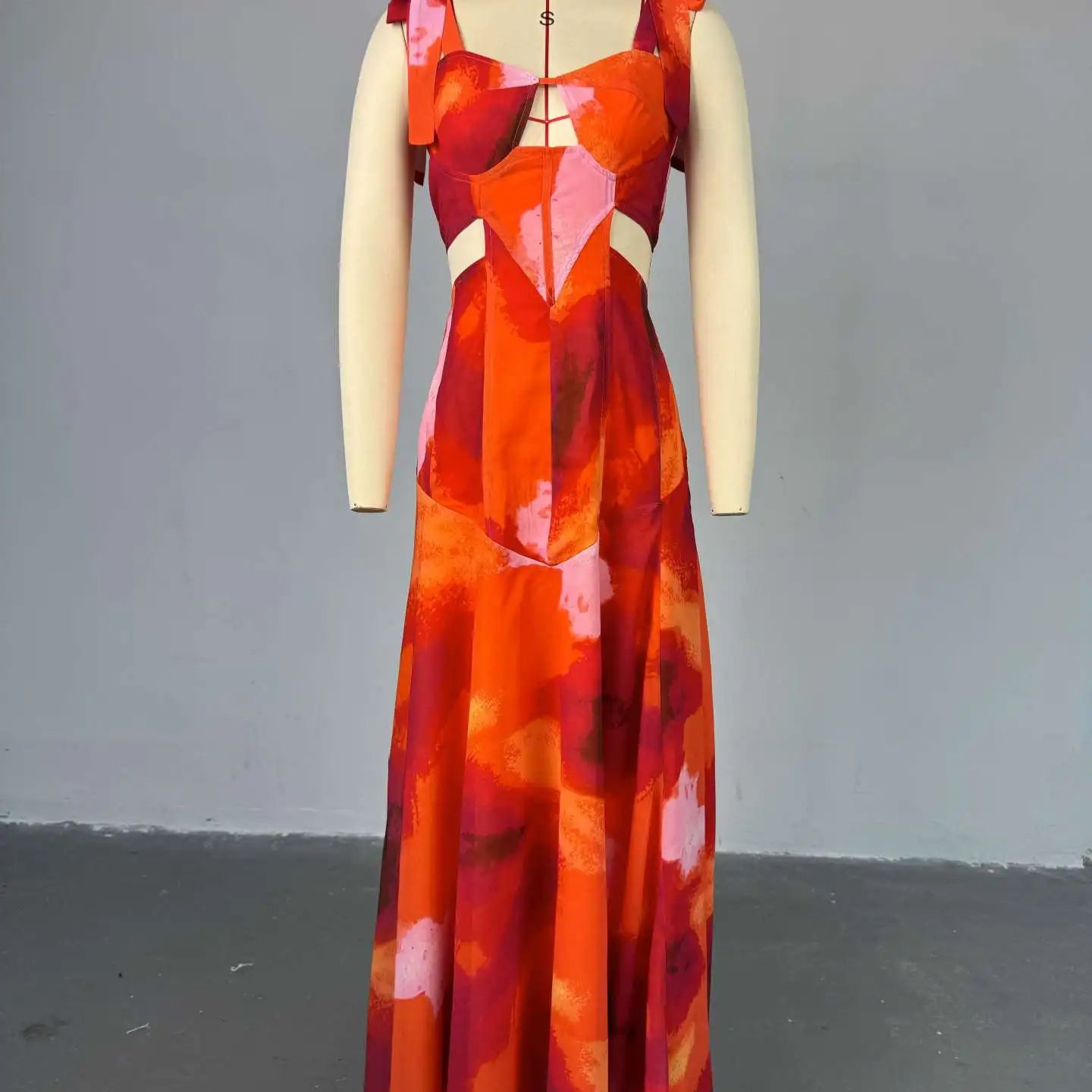 CM.YAYA Fashion Printed Women Long Dresses Beach Holiday Street Bowknot Crop High Waist Big Swing Fake 2 Piece Party Dress 2025