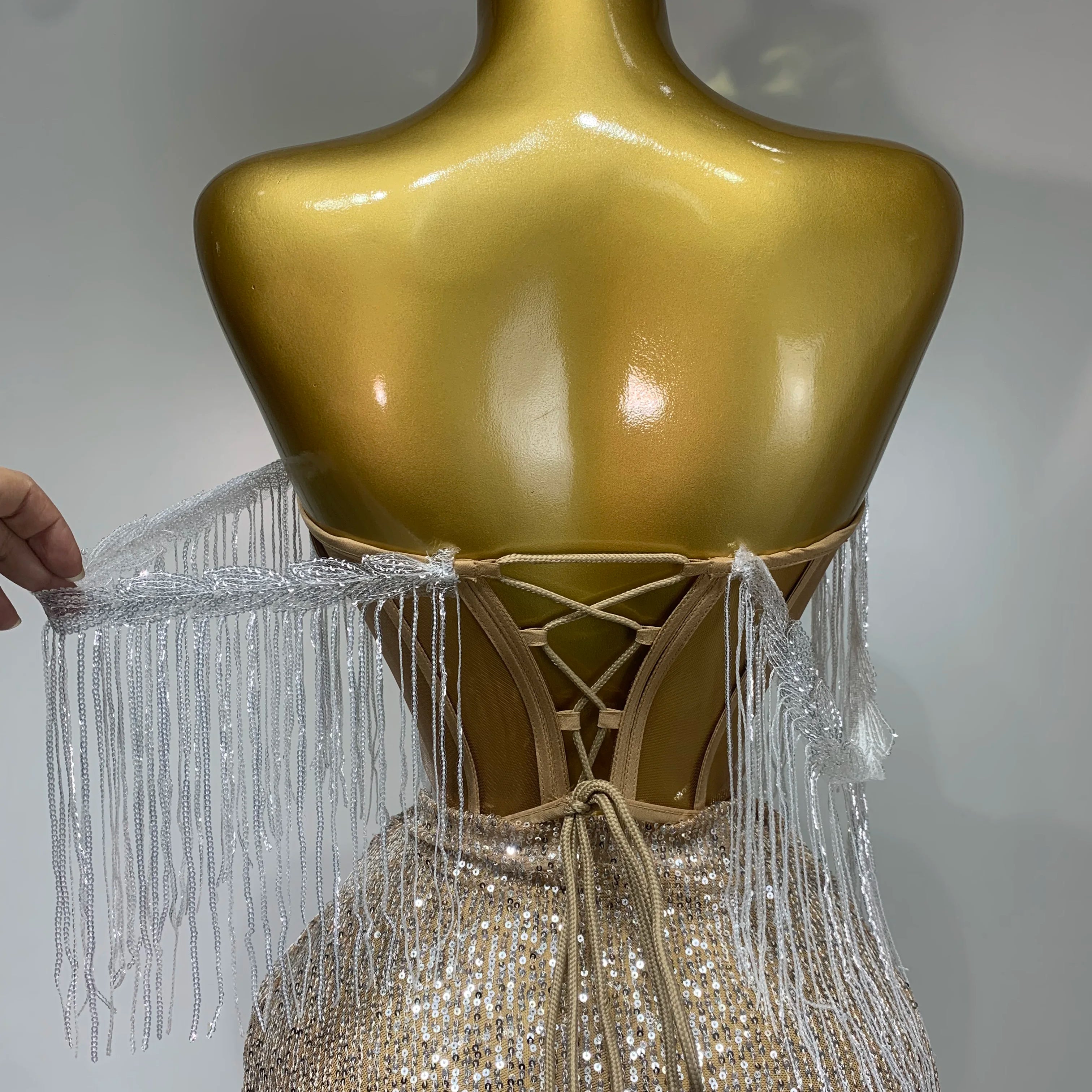 Women Sexy Singer Performan Costume Nightclub Girl Sparkly Sequin Tassel Two Piece Set 2025 Evening Party Luxury Birthday Outfit