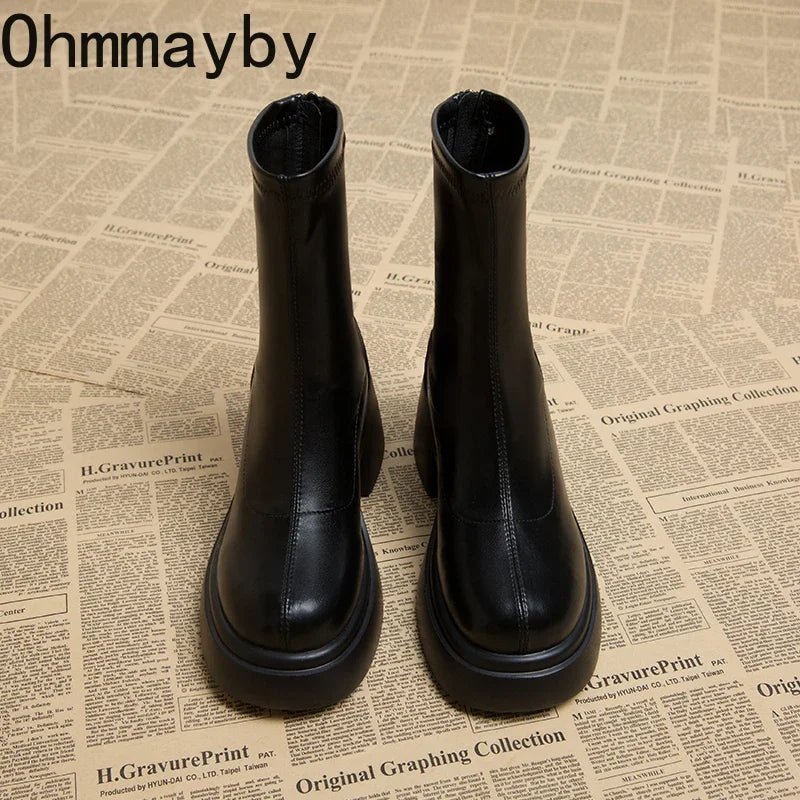 Winter Short Boots For Women Fashion Back Zippers Ankle Boots Female Elegant Square Heel Women's Knight Bootties