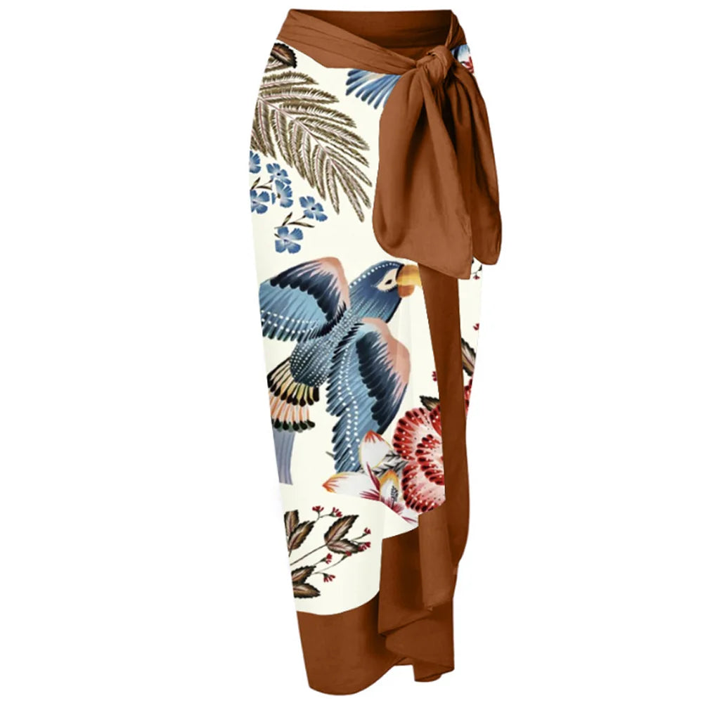 Fashion One Shoulder Ruffle Swimsuit Colorful Parrot Print Bikini High Waist Backless Sexy Beachwear Chic Pool Wear Women Lotus root color