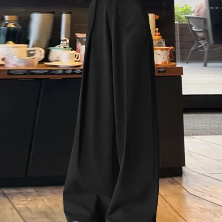 Women Pleating Pantalons Korean High Waist Pants Vintage Wide Leg Long Trouser Casual Loose Colorblock Streetwear Pants