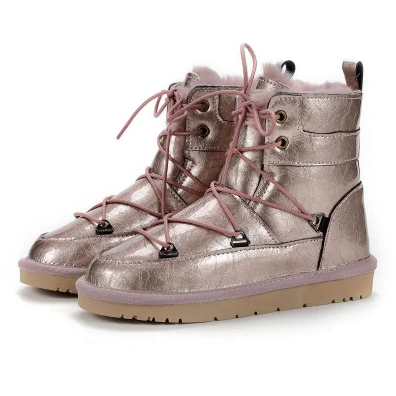 Bulu alami di dalam sepatu bot salju kulit sapi asli sepatu wanita sepatu bot tahan air sepatu bot musim dingin sepatu wanita sepatu wanita