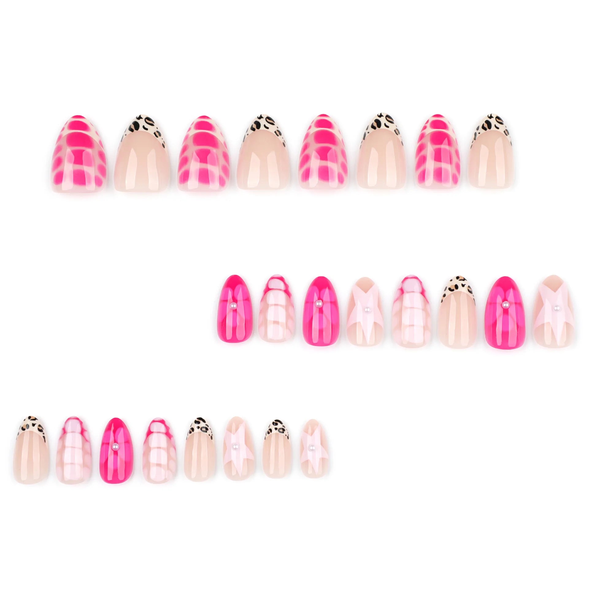24pcs Leopard Print French Press on Nails Y2k Star Crocodile Pattern Fake Nail Tips Wearable Spice Girl Short Almond False Nails