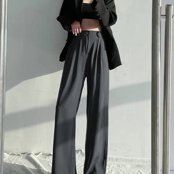 Summer Ice Silk Wide Trousers for Women Loose White Thin Straight Pants Elegant Office Women Baggy Stacked Pants Sweatpants