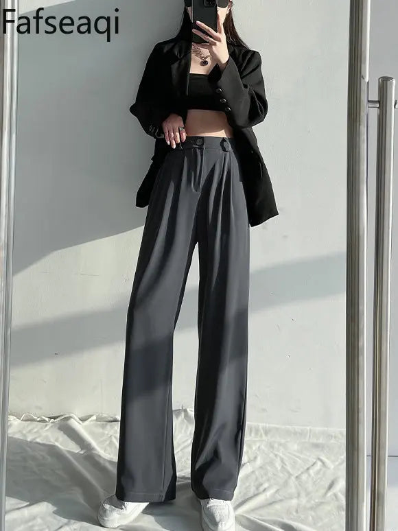 Summer Ice Silk Wide Trousers for Women Loose White Thin Straight Pants Elegant Office Women Baggy Stacked Pants Sweatpants