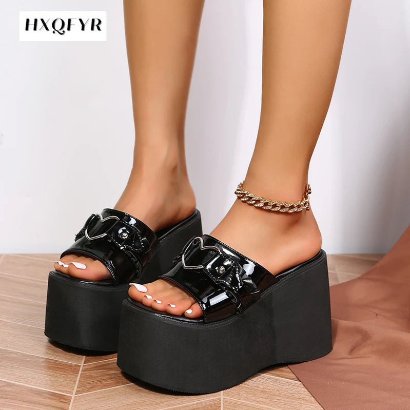 Shoes for Women Summer Women's Slippers Platform Wedges Fashion Goth Slippers Hot Women's Matal Sandal Comfy Black Shoes
