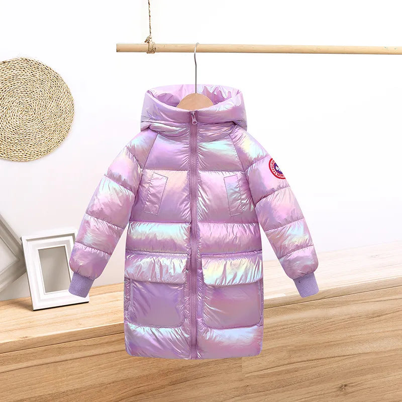 Children's down and Wadded Jacket Mid-Length Colorful Children's Winter Clothing Thickened Cotton-Padded Jacket Lavender