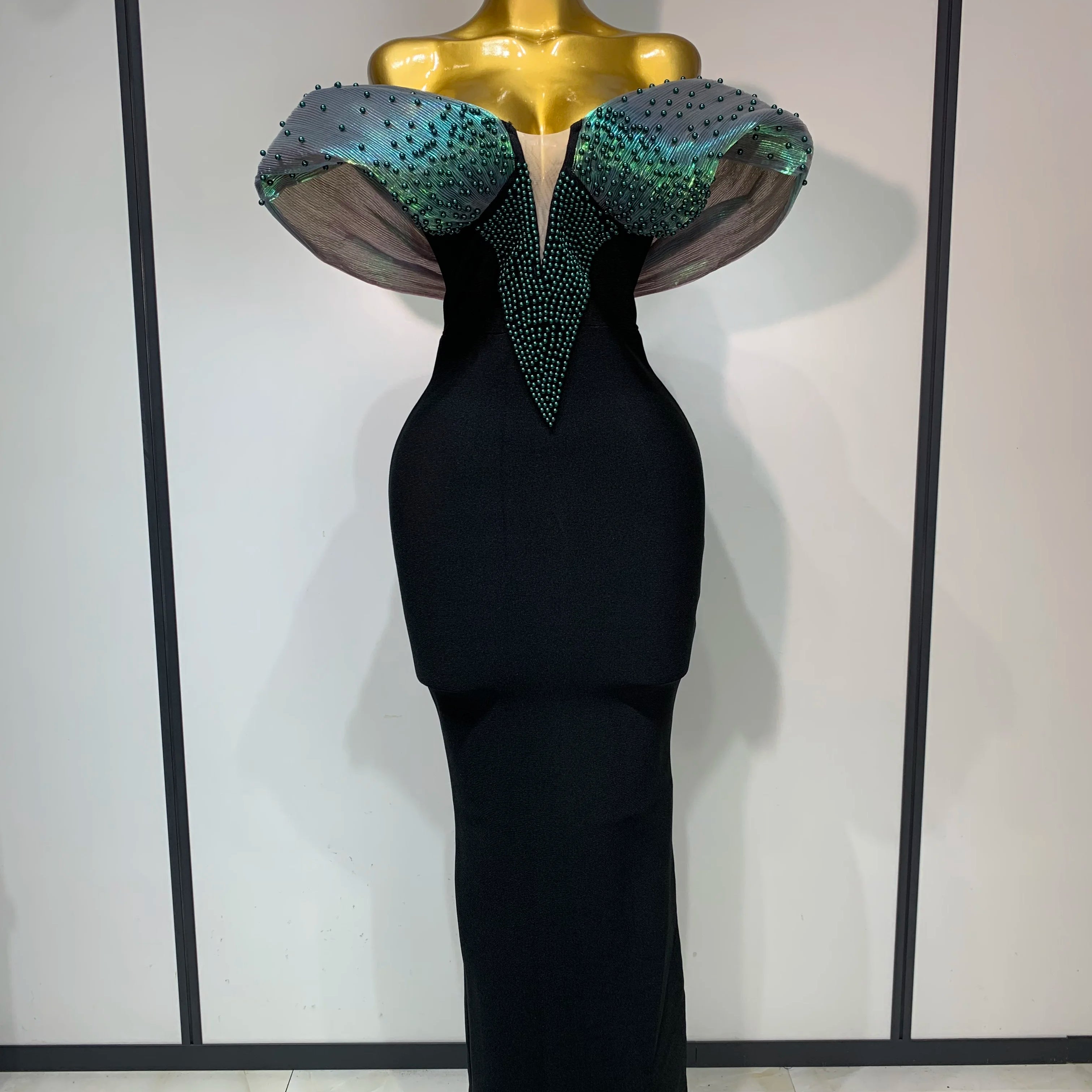 Women Celebrity Sexy Off Shoulder Beading Bodycon Maxi Long Bandage Dress 2025 Elegant Evening Club Party Luxury Birthday Outfit