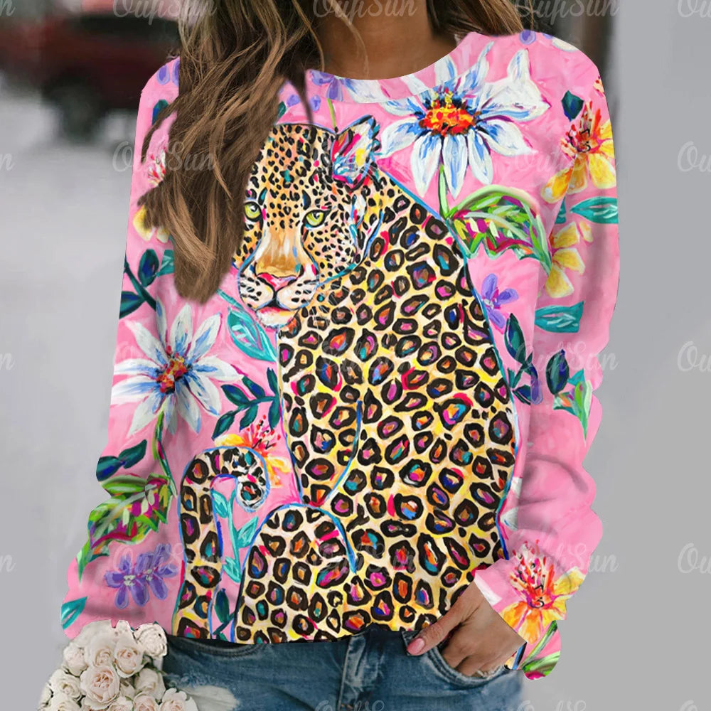 Vintage Long Sleeve Tops Woman Gothic T-Shirts Autumn Fashion Clothing Lager Sized Casual Animal Print Sweatshirts Female Tees W010203-SM17960