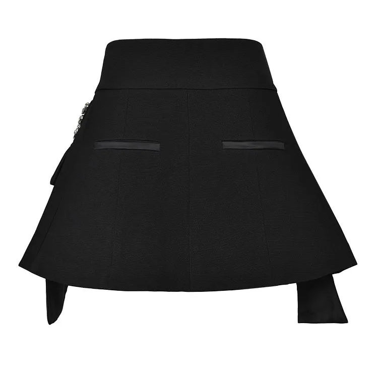 Black Irregular Rhinestones Belted Mini Half-body Skirt High Waist Women Fashion Tide New Spring Autumn