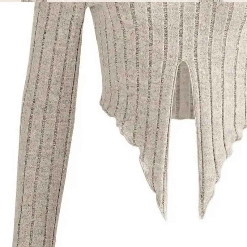 Short Top Summer And Autumn New Classic American Irregular Pit Strip Long Sleeve Waist Slim Mini Ladies Sexy Slit Shirt