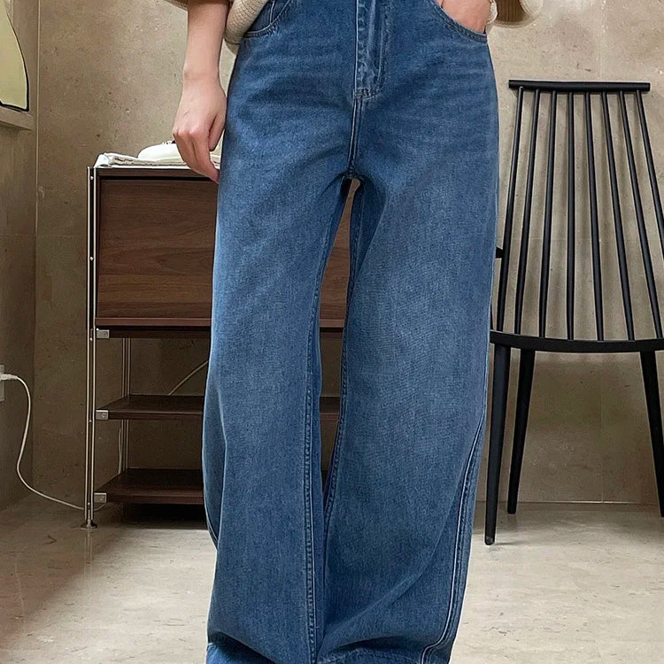 [LANMREM] Vintage Washed Jeans For Woemn High Waist Wide Leg Pants Fashion Streetwear Loose Female Trousers Spring New 26D4