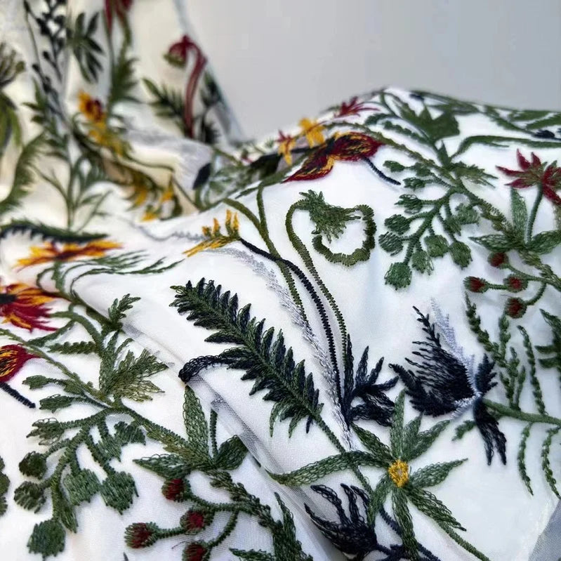 Top Quality New Long Skirts Spring Fashion Designer Women Elastic Waist Allover Luxurious Embroidery Sexy Tulle Mesh Skirts