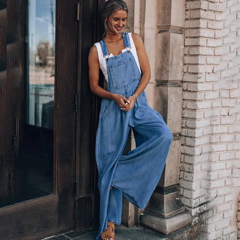 Fashion Denim Overall Women Jumpsuit with Pocket Ladies Spring Fashion Loose Jeans Rompers Female Casual Playsuit