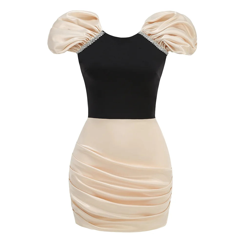 Fashion Women Puff Sleeve Sexy Square Collar Bodycon Mini Dress Celebrate Birthday Party Cocktail Dress Vestido