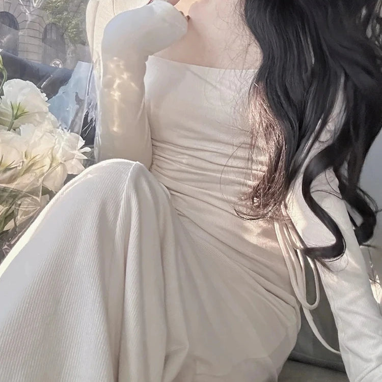 Women Fashion Vintage Chic Midi Dress Elegant Casual Bodycon Slim Party Birthday Dresses Female One Pieces Robe Clothes Mujers